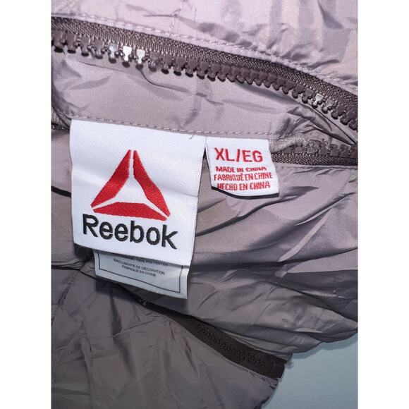 Reebok Jacket Mens XL Brown Ivory Hooded Puffer Sherpa Lined Winter Coat Warm - Picture 4 of 7